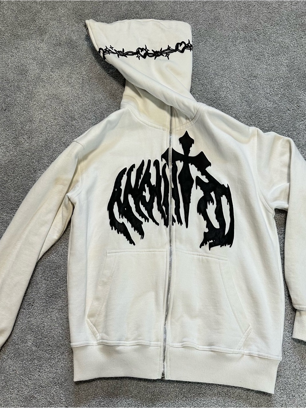 Anointed White Zip-Up Hoodie with Black Graphic